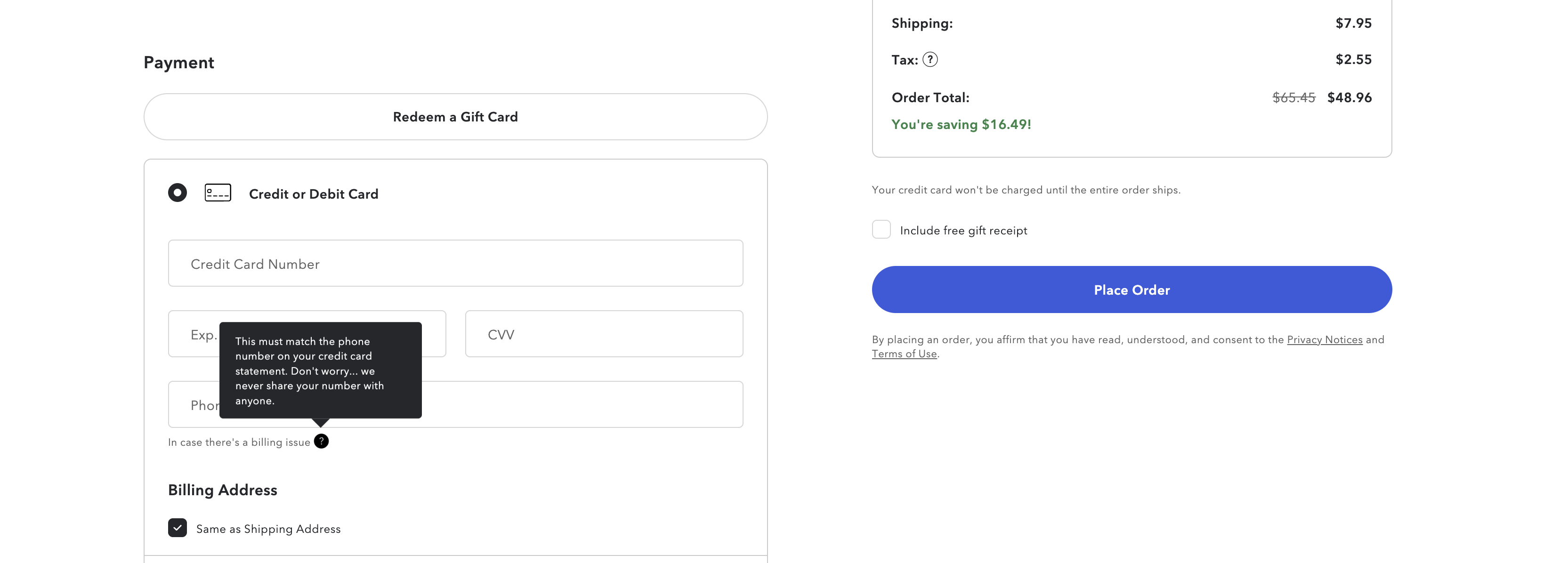 Make Online Shopping Easier: How UX Impacts Customer Loyalty and Sales - Picture №6 Example of a UX explanation for requiring a phone number during checkout (джерело: Baymard Institute)